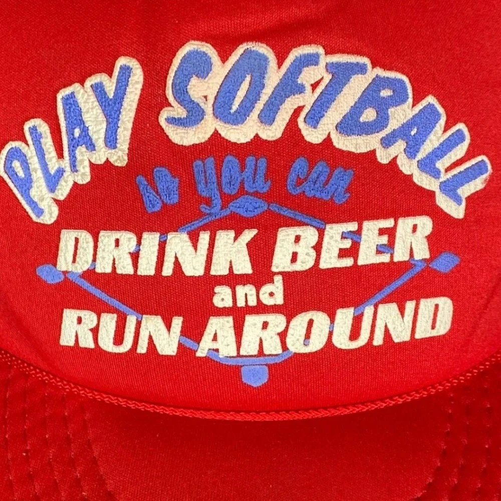 Unbranded Play‎ Softball Drink Beer Run Around Men Red Mesh Snapback Trucker Hat
